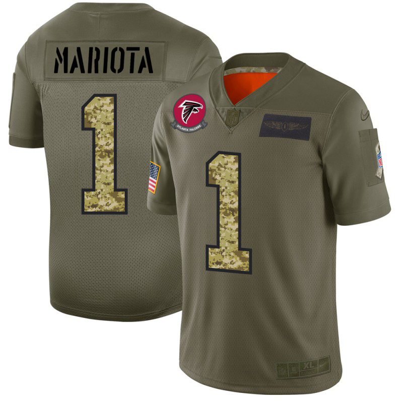 Atlanta Falcons #1 Marcus Mariota Youth 2019 Olive Camo Salute To Service Limited Jersey