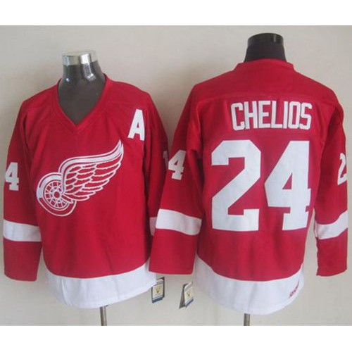 Detroit Red Wings #24 Chris Chelios Red CCM Throwback Stitched Jersey Men's