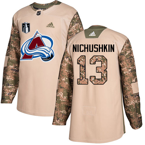 Adidas Colorado Avalanche #13 Valeri Nichushkin Camo Youth 2022 Stanley Cup Final Patch Authentic Veterans Day Stitched Jersey Youth