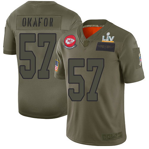 Kansas City Chiefs #57 Alex Okafor Camo Men's Super Bowl LV Bound Stitched Limited 2019 Salute To Service Jersey Men's