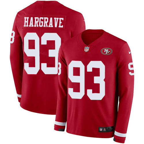 49ers #93 Javon Hargrave Red Team Color Men's Stitched Limited Therma Long Sleeve Jersey