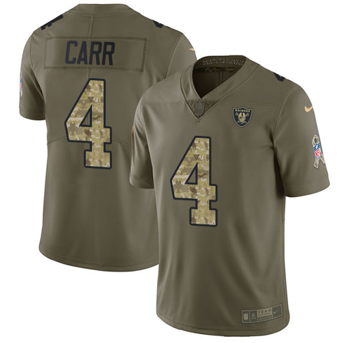 Raiders #4 Derek Carr Olive/Camo Men's Stitched Limited 2017 Salute To Service Jersey