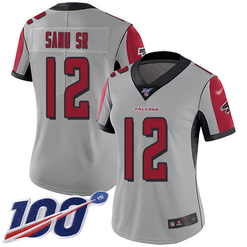 Atlanta Falcons #12 Mohamed Sanu Sr Silver Women's Stitched Limited Inverted Legend 100th Season Jersey Womens