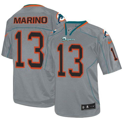 Dolphins #13 Dan Marino Lights Out Grey Men's Stitched Elite Jersey