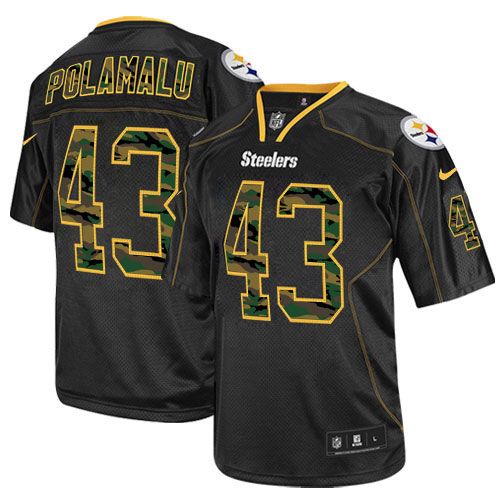 Steelers #43 Troy Polamalu Black Men's Stitched Elite Camo Fashion Jersey