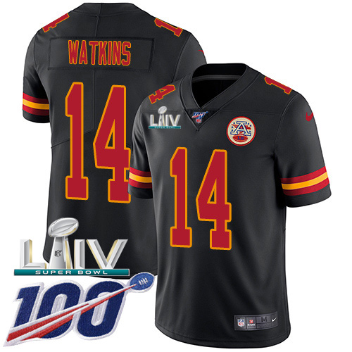 Kansas City Chiefs #14 Sammy Watkins Black Super Bowl LIV 2020 Youth Stitched Limited Rush 100th Season Jersey Youth