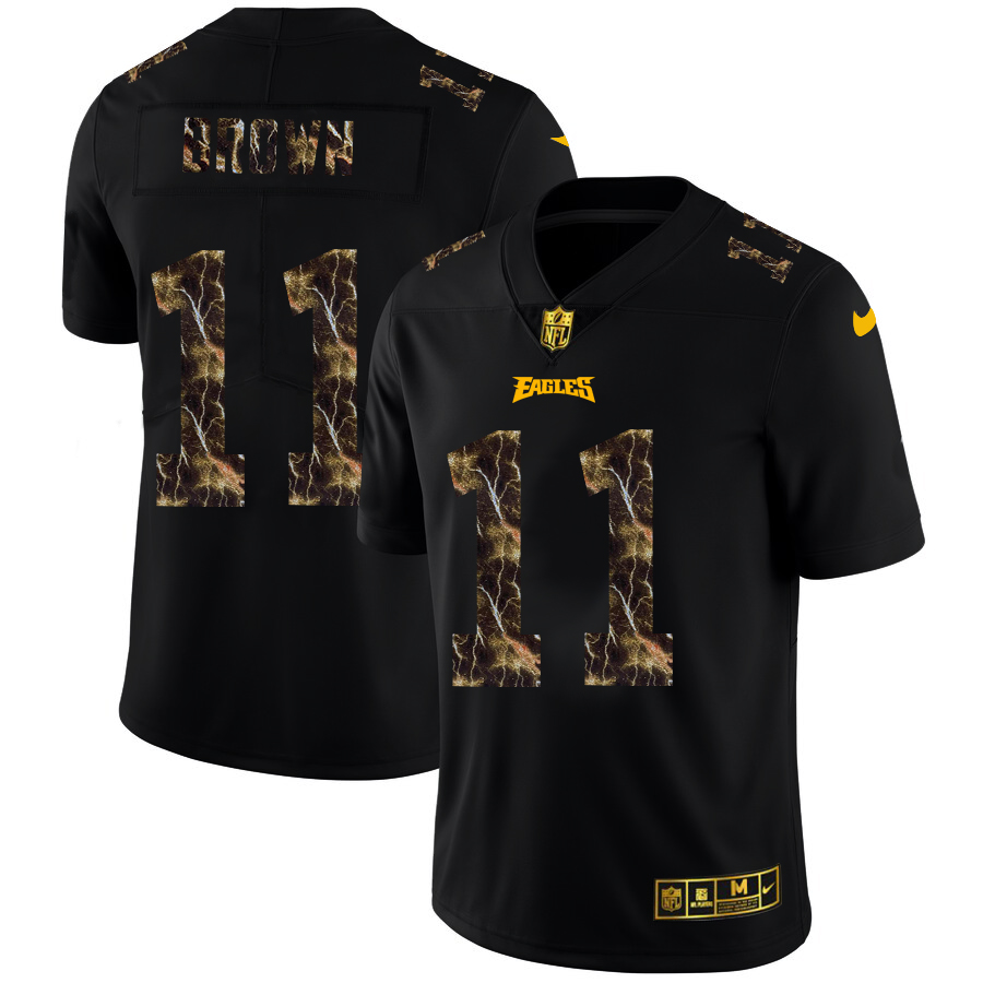 Philadelphia Eagles #11 A.J. Brown Men's Black Flocked Lightning Vapor Limited Jersey