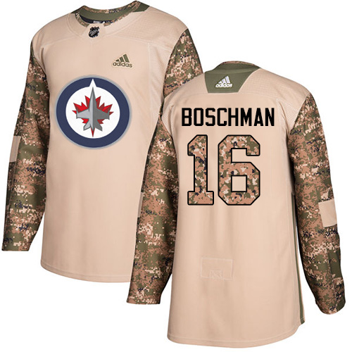 Adidas Winnipeg Jets #16 Laurie Boschman Camo Authentic 2017 Veterans Day Stitched Jersey Men's