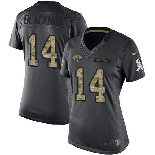Jacksonville Jaguars #14 Justin Blackmon Black Women's Stitched Limited 2016 Salute to Service Jersey Womens