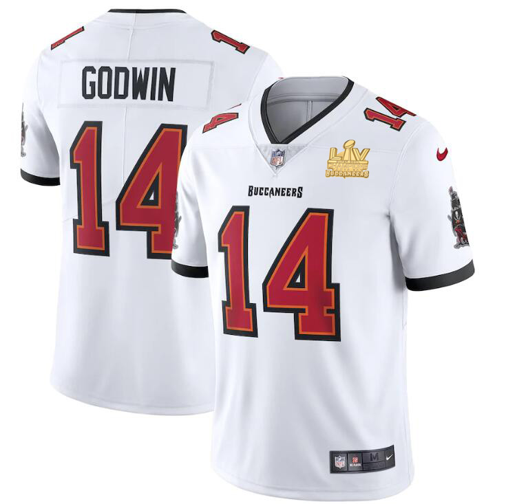 Tampa Bay Buccaneers #14 Chris Godwin Men's Super Bowl LV Champions Patch White Vapor Limited Jersey