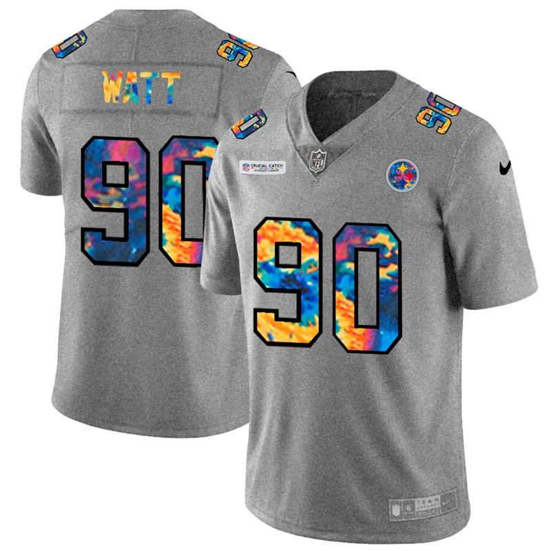Pittsburgh Steelers #90 T.J. Watt Men's Multi-Color 2020 Crucial Catch Jersey Greyheather