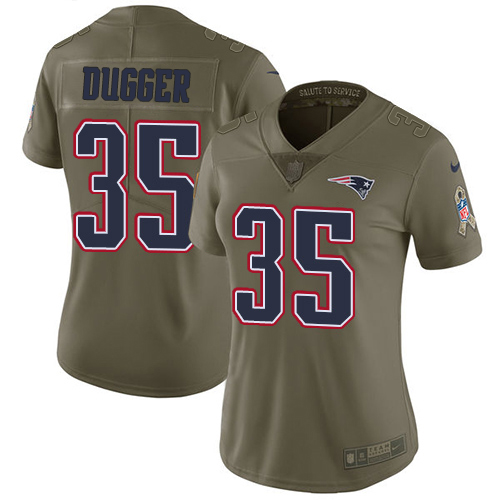 New England Patriots #35 Kyle Dugger Olive Women's Stitched Limited 2017 Salute To Service Jersey Womens