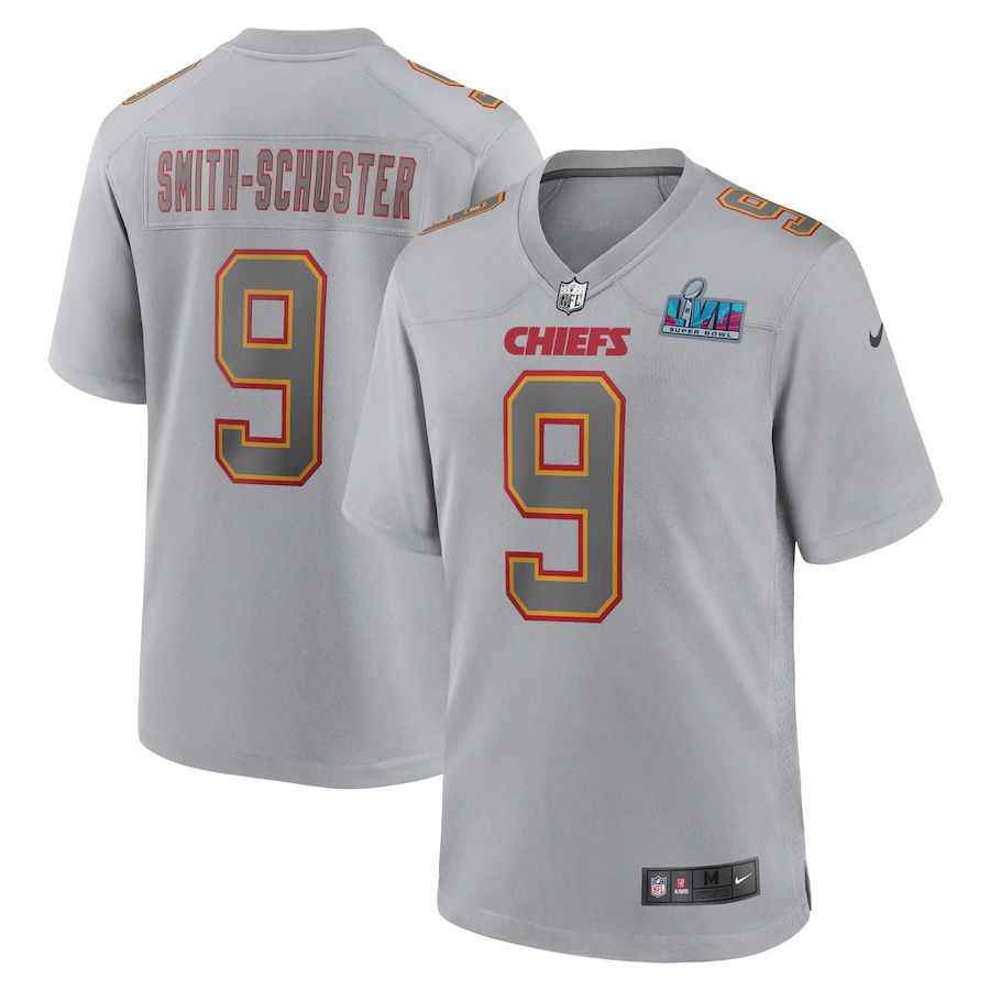 Chiefs #9 JuJu Smith-Schuster Youth Super Bowl LVII Patch Atmosphere Fashion Game Jersey - Gray