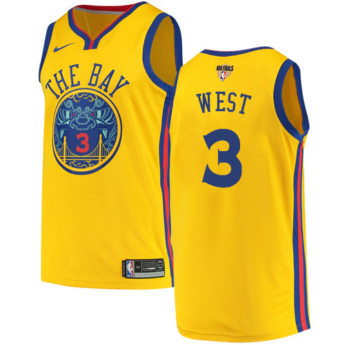 Golden State Warriors #3 David West Gold The Finals Patch Swingman City Edition Jersey Mens