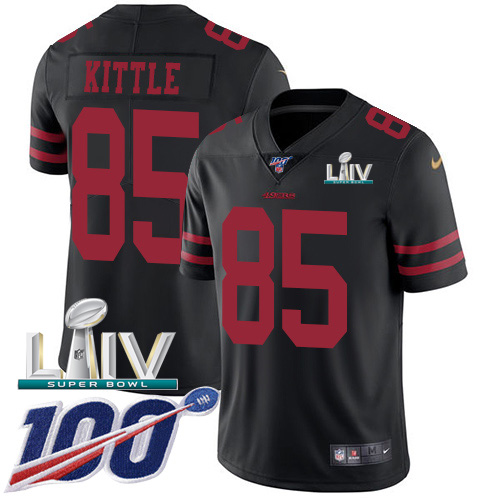 49ers #85 George Kittle Black Super Bowl LIV 2020 Alternate Men's Stitched 100th Season Vapor Limited Jersey