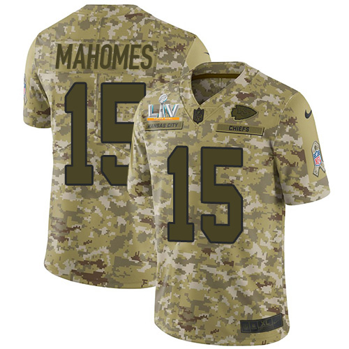 Chiefs #15 Patrick Mahomes Camo Men's Super Bowl LV Bound Stitched Limited 2018 Salute To Service Jersey