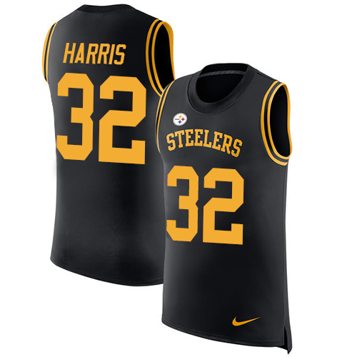 Steelers #32 Franco Harris Black Team Color Men's Stitched Limited Rush Tank Top Jersey