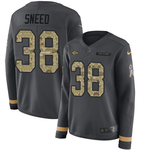Chiefs #38 L'Jarius Sneed Anthracite Salute To Service Women's Stitched Limited Therma Long Sleeve Jersey