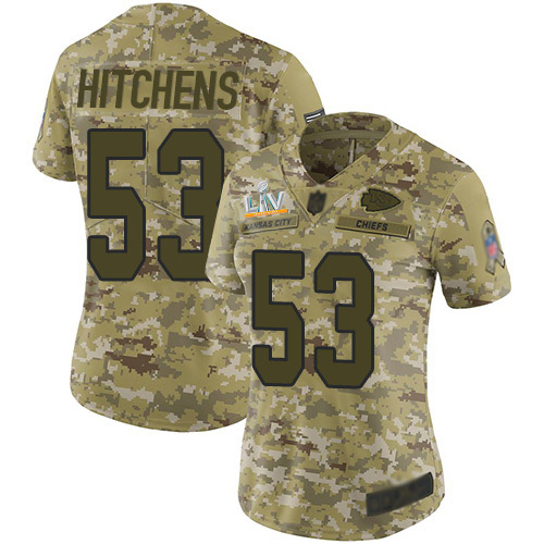 Kansas City Chiefs #53 Anthony Hitchens Camo Women's Super Bowl LV Bound Stitched Limited 2018 Salute To Service Jersey Womens