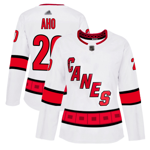 Adidas Carolina Hurricanes #20 Sebastian Aho White Road Authentic Women's Stitched Jersey Womens