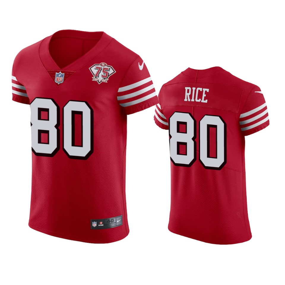 49ers #80 Jerry Rice Red Rush Men's 75th Anniversary Stitched Vapor Untouchable Elite Jersey