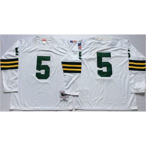 Mitchell And Ness 1961 Green Bay Packers #5 Paul Hornung White Throwback Stitched Jersey Men's