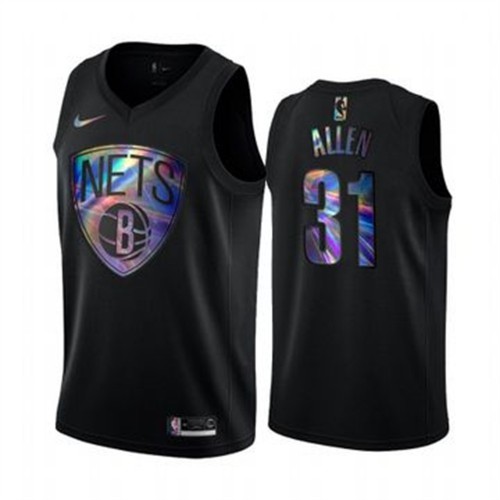 Brooklyn Nets #31 Jarrett Allen Mens Iridescent Holographic Collection Jersey - Black Mens