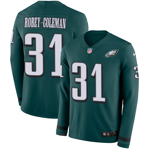Philadelphia Eagles #31 Nickell Robey-Coleman Green Team Color Men's Stitched Limited Therma Long Sleeve Jersey Men's