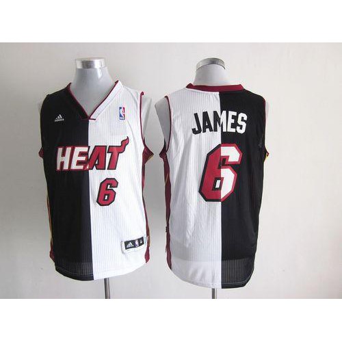 Miami Heat #6 LeBron James Black/White Split Fashion Stitched Jersey Mens