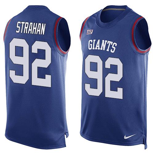 Giants #92 Michael Strahan Royal Blue Team Color Men's Stitched Limited Tank Top Jersey