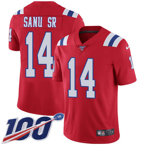 New England Patriots #14 Mohamed Sanu Sr Red Alternate Youth Stitched 100th Season Vapor Untouchable Limited Jersey Youth