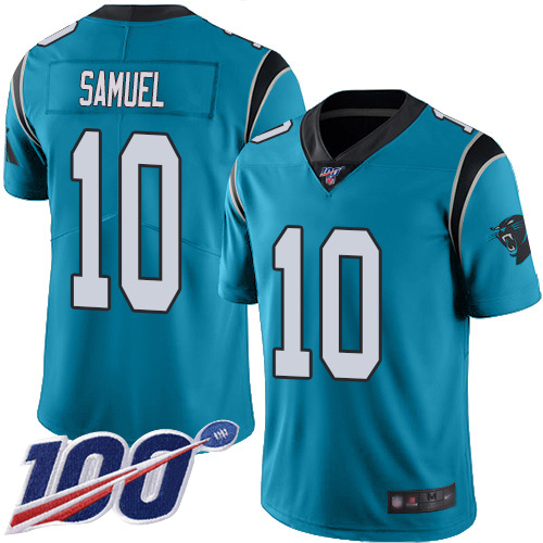 Carolina Panthers #10 Curtis Samuel Blue Men's Stitched Limited Rush 100th Season Jersey Men's