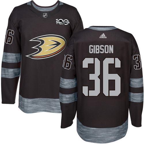 Adidas Anaheim Ducks #36 John Gibson Black 1917-2017 100th Anniversary Stitched Jersey Men's
