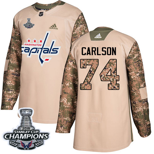 Adidas Washington Capitals #74 John Carlson Camo Authentic 2017 Veterans Day Stanley Cup Final Champions Stitched Jersey Men's