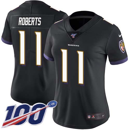 Baltimore Ravens #11 Seth Roberts Black Alternate Women's Stitched 100th Season Vapor Untouchable Limited Jersey Womens