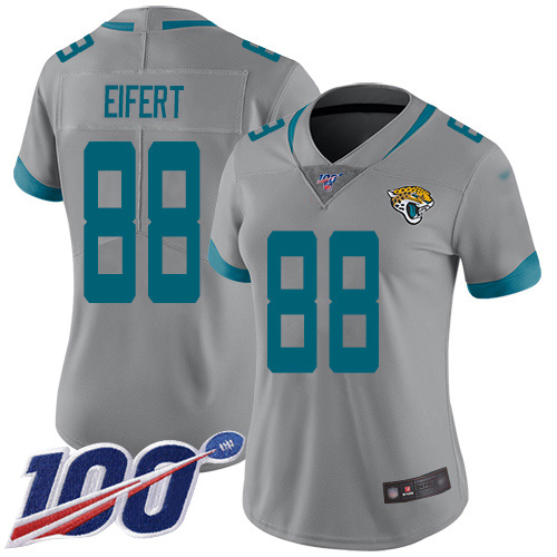 Jacksonville Jaguars #88 Tyler Eifert Silver Women's Stitched Limited Inverted Legend 100th Season Jersey Womens