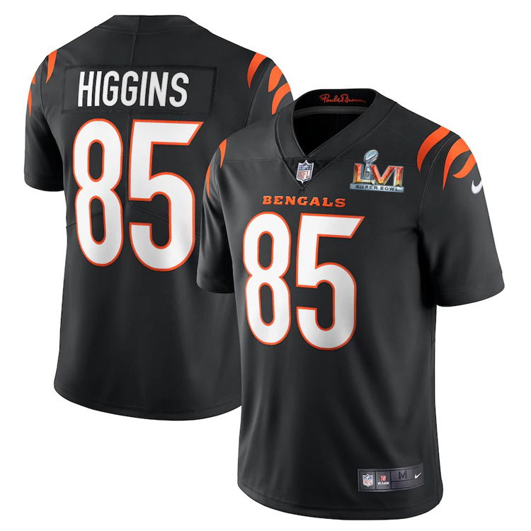 Cincinnati Bengals #85 Tee Higgins Black Super Bowl LVI Patch Youth Vapor Limited Jersey