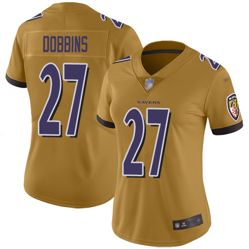 Baltimore Ravens #27 J.K. Dobbins Gold Women's Stitched Limited Inverted Legend Jersey Womens