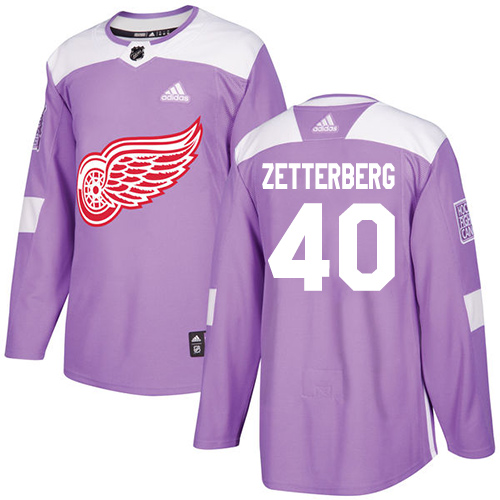 Adidas Detroit Red Wings #40 Henrik Zetterberg Purple Authentic Fights Cancer Stitched Youth Jersey Youth