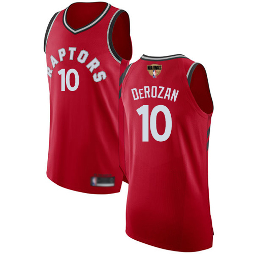 Toronto Raptors #10 DeMar DeRozan Red 2019 Finals Bound Authentic Icon Edition Jersey Mens