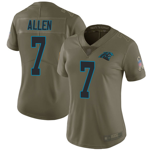 Carolina Panthers #7 Kyle Allen Olive Women's Stitched Limited 2017 Salute to Service Jersey Womens