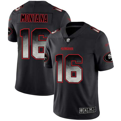 49ers #16 Joe Montana Black Men's Stitched Vapor Untouchable Limited Smoke Fashion Jersey