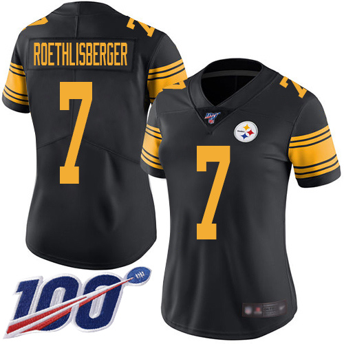 Pittsburgh Steelers #7 Ben Roethlisberger Black Women's Stitched Limited Rush 100th Season Jersey Womens