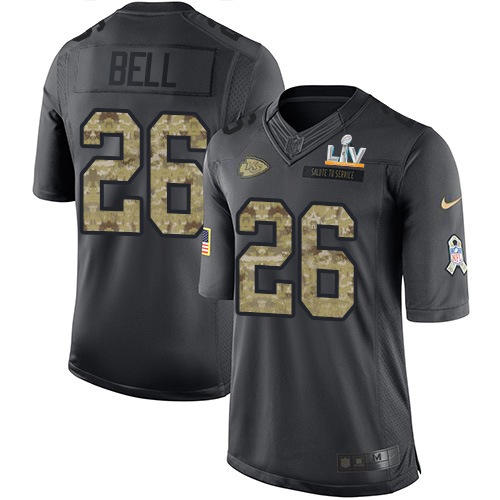 Kansas City Chiefs #26 Le'Veon Bell Black Men's Super Bowl LV Bound Stitched Limited 2016 Salute to Service Jersey Men's