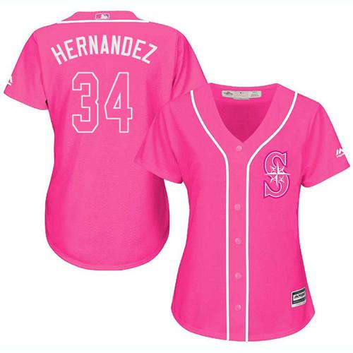 Seattle Mariners #34 Felix Hernandez Pink Fashion Women's Stitched Jersey Womens