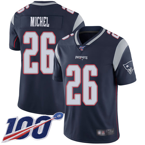 New England Patriots #26 Sony Michel Navy Blue Team Color Men's Stitched 100th Season Vapor Limited Jersey Men's