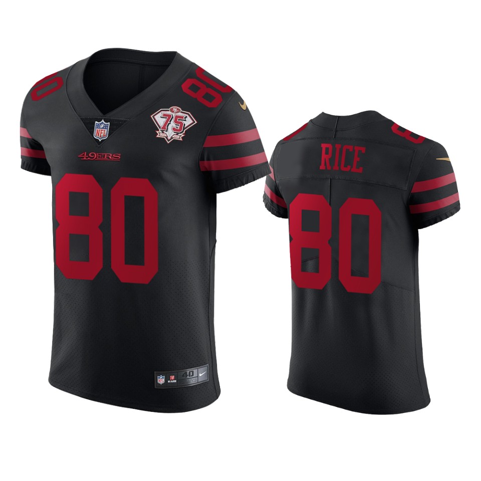 49ers #80 Jerry Rice Black Alternate Men's 75th Anniversary Stitched Vapor Untouchable Elite Jersey