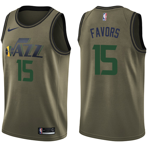 Utah Jazz #15 Derrick Favors Green Salute to Service Youth Swingman Jersey Youth