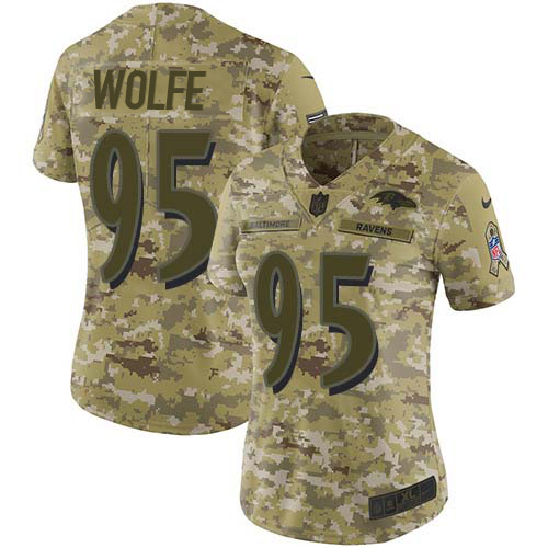Baltimore Ravens #95 Derek Wolfe Camo Women's Stitched Limited 2018 Salute To Service Jersey Womens