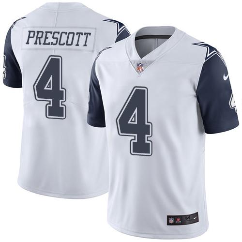 Cowboys #4 Dak Prescott White Men's Stitched Limited Rush Jersey